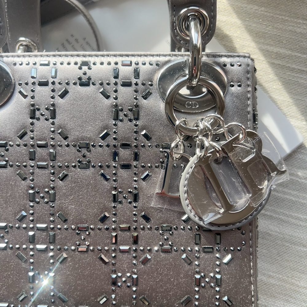 Dior Mini Beaded Satin Cannage Lady Dior Satchel Silver - Picture 3 of 10